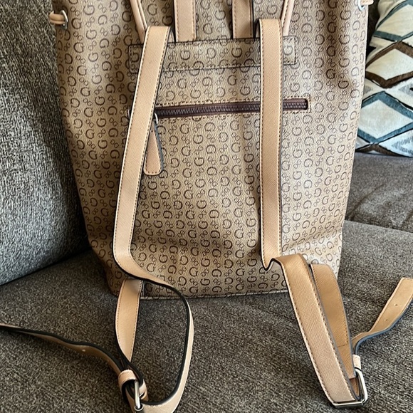 Guess Logo Backpack Tan/Beige/Brown Faux Leather - 12 x 12 x 5 - Picture 5 of 12